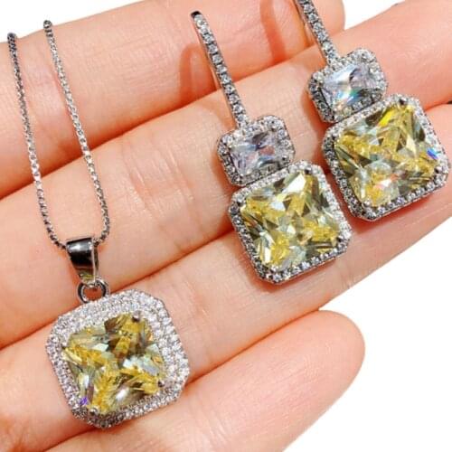 SINZRY 2020 elegant CZ jewelry set AAA cubic zircon micro pave square sparkling vintage pendant necklace earring jewelry sets