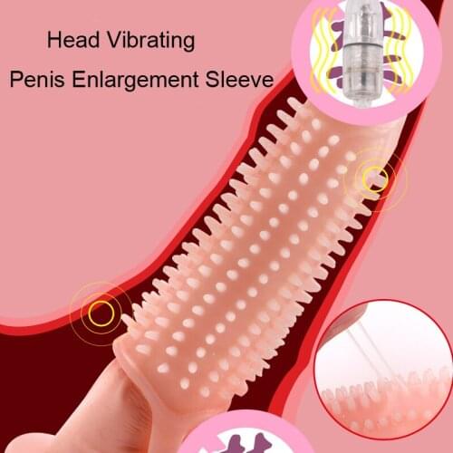 Reusable Penis Enlargement Cock Ring Sleeve Vibrating Penis Extender Condoms Male Cock Time Delay Ejaculation Sex Toys for Men