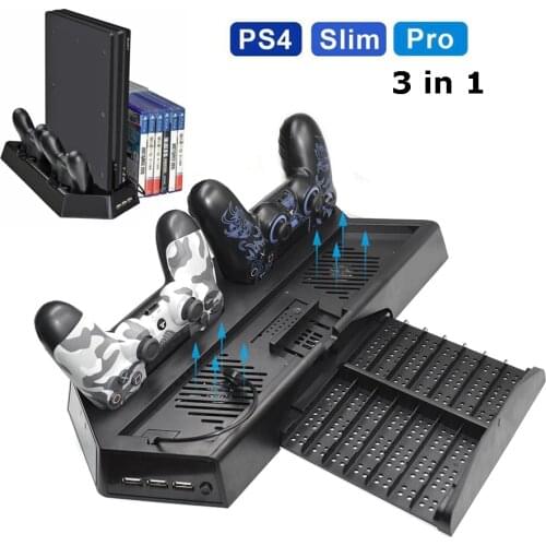 PS4 Pro Slim Vertical Stand Cooling Fan Cooler with Dual Controller Charging Station & 3 Extra HUB Port for Playstation 4 PS4