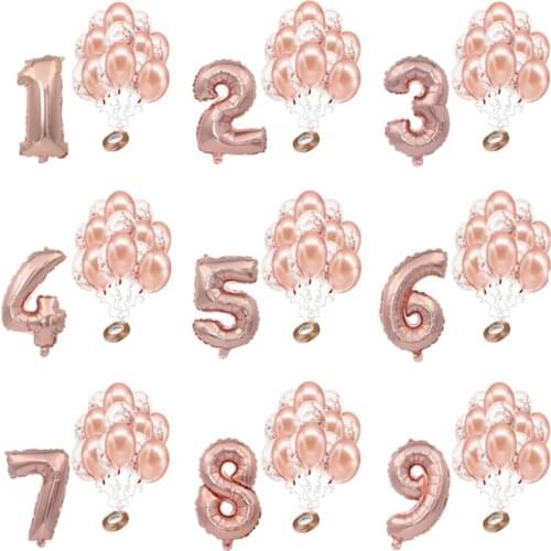 18pcs/lot Rose Gold Number Foil Balloons Happy Birthday Balloons Baby Shower Kids 1st Birthday Party Decorations Number Balloon