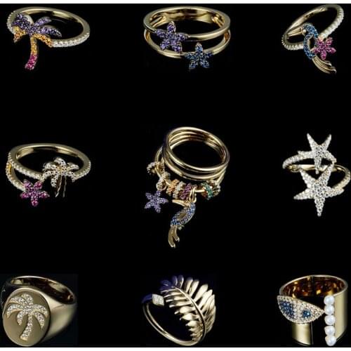 Top Quality Fashion 18k Gold Plated Pave Fancy Zircon Tree Bird Star Series Silver Ring Fine Finger Knuckle Circle For Women