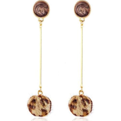 Leopard Ball Earrings In Drop Earrings Female Long Dangle Earrings Anti Allergic Jewelry for Women Gift Boho Ethnic