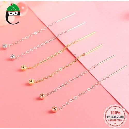 ElfoPlataSi Authentic 925 Sterling Silver Fashion Sweet Mini Beads Chain Ear Line Earrings For Women Wedding S925 Jewelry DS216