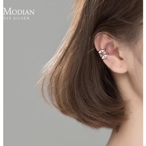 Modian Fashion Minimalist Letter Thick C Shpae 925 Sterling Silver Clips Earring for Women Fine Jewelry Brincos No Pierced Ears