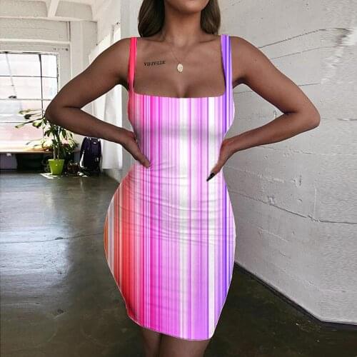 KYKU Brand Colorful Dresses Women Geometry Vestido Sexy Rainbow Halter Sleeveless Abstract Ladies Dresses Womens Clothing Summer