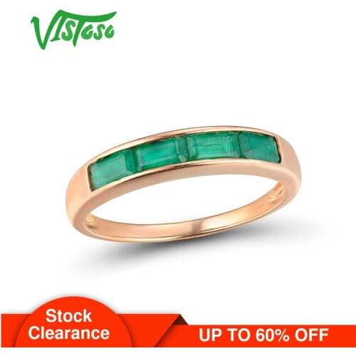 VISTOSO Gold Rings For Women Genuine 14K 585 Rose Gold Magic Emerald Engagement Anniversary Round Rings Trendy Gift Fine Jewelry