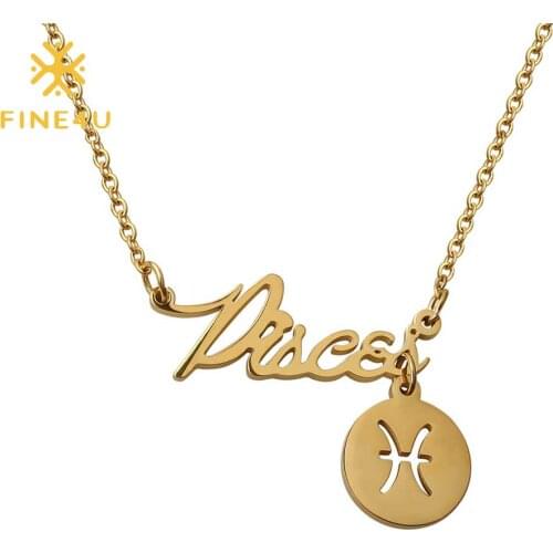 FINE4U N584 Zodiac Signs Necklace Astrology Horoscope Letter Necklaces Constellation Jewelry Birthday Gift for Her