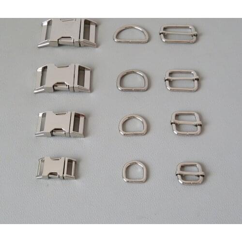 20Sets/Lot 15mm 20mm 25mm 30mm Metal Buckle Clasp Belt D Ring Snap Hook Adjuster For Dog Collar Paracord Harness Strap Hardware