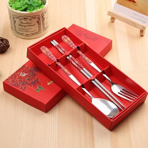 3PCS Tableware suit Stainless steel The fork chopsticks Exquisite three-piece suit Creative gifts reusability portable travel