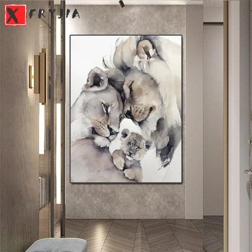 New 5D Round Diamond Painting Abstract animal art, lion family Sticker Diamond diy Embroidery Home Decoration Mosaic