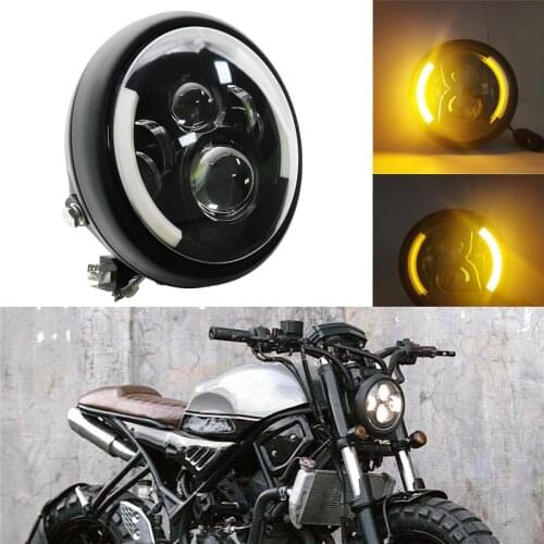 7.5 inch Led Headlight For Cafer Racer Kawasaki Yamaha White/Amber Universal Motorcycle Led Headlamp For Chopper Lamp