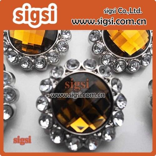 Top sale gold flower crystal fashion acrylic rhinestone button