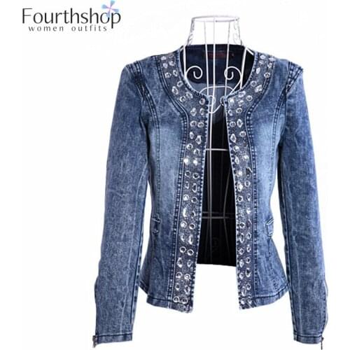 Fashion Jeans Jackets and Coats for Women Crystal Beading Casual Denim Jacket Autumn Winter Windbreaker Female Outwear 2021 New