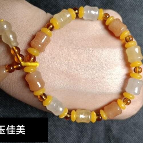 Natural Hotan Jade Bracelet Men and Womens Transfer Bamboo Jade Bracelet Seed Bracelet Gold Silk Jade