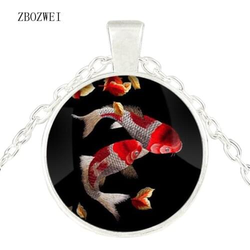 2018 New / Fashion Koi Fish Necklace, Chinese Carp Asian Art Pendant Necklace Fish Gift Glass Photo Necklace