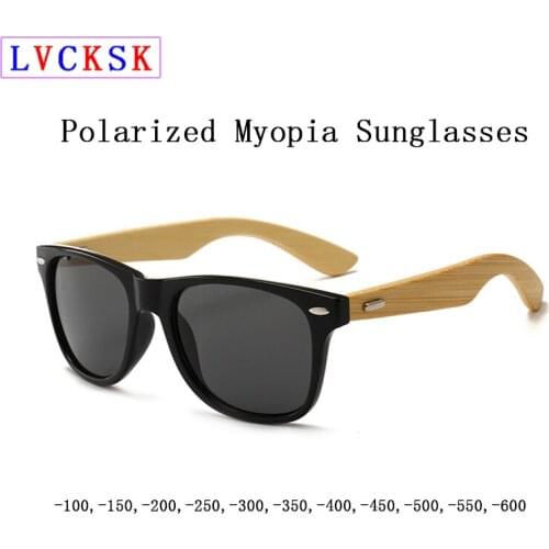 Bamboo Myopia Polarized Sunglasses Men Women Travel Driving Goggles Sun Glasses Vintage Wooden Leg Nearsighted Eyeglasses N5
