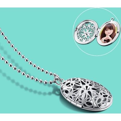 New creative womens 925 sterling silver necklace pattern oval photo box pendant necklace custom photo anniversary jewelry
