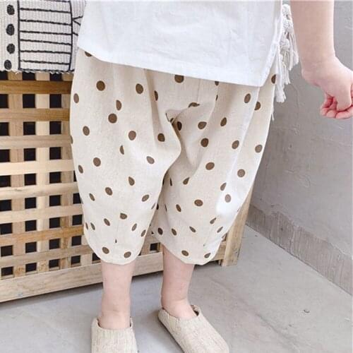Hollead Casual Pants Girls Kids Polka Dot Printing Cropped Trousers Children’s 2021 Fashion Cotton Loose Harem Pant