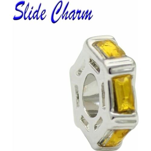 Simple 5mm straight hole fashion jewelry DIY charm yellow rectangular crystal spacer beads Fit Pandora Bracelet Necklace