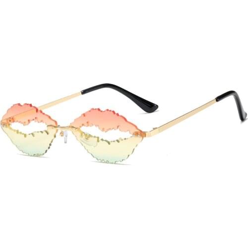 Luxury Brand Designer Sunglasses Women Fashion Personality Lips Shape Rimless Sun Glasses Trending Hollow Out Lenses Eyewear UV