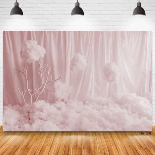 Pink Curtain Cloud Decor Banner Photo Studio Backdrops Newborn Girl Baby Shower Birthday Party Portrait Photography Backgrounds