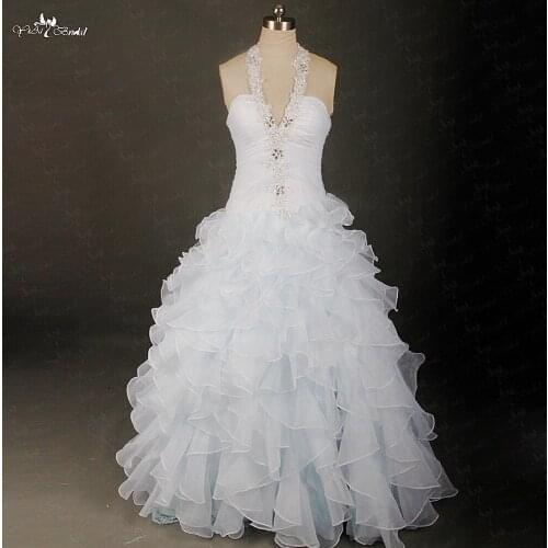 RSW821 Yiaibridal Real Job Photos Halter Neckline Blue And White Ruffles Organza Wedding Dress Color