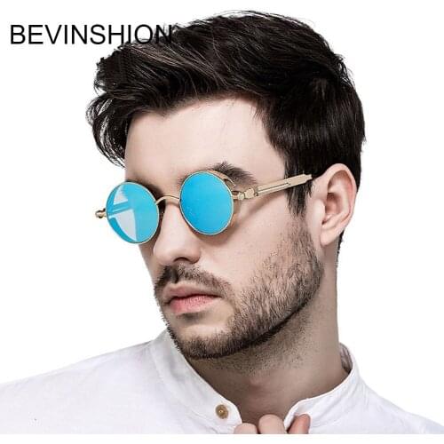 Vintage Classic Spring Legs Steampunk Round Sunglasses Men Metal Frame Rose Gold Pink Mirror Sun Glasses Women Retro Brand Punk
