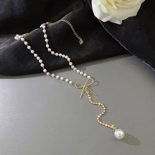 Bohemian Bowknot Vintage Beaded Choker Romantic Bow Imitation Pearl Pendant Collar Clavicle Chain Necklace Women Jewelry Gifts