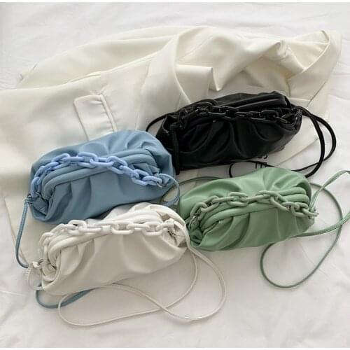 Vintage Shoulder Bag Women Chain Small Clip Solid Color PU Cloud Crossbody Bags Soft Leather Women Designer Handbag