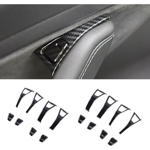 For Tesla Model 3 Inner Door Handle Bowl Cover Door Clasp Trim Interior Mouldings Carbon Fiber Printed Black Color