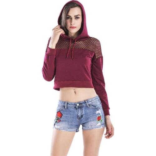 Woman Short Hoodies Shoulder Hollow Out Design Pullover Hooded Clothing Autumn Solid Crop Hoodies Casual Sweatshirt Top Y
