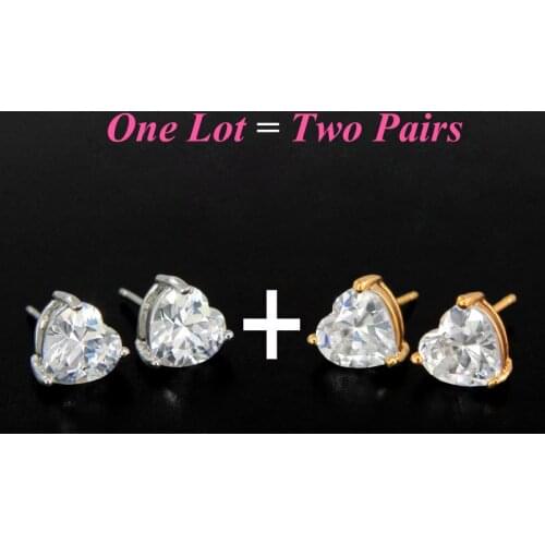 2Pair/Lot Heart Earings Natural Crystal Gold Stud Earrings Women Oorbellen Boucle D'oreille Femme Oorringen Aretes Mujer E0103