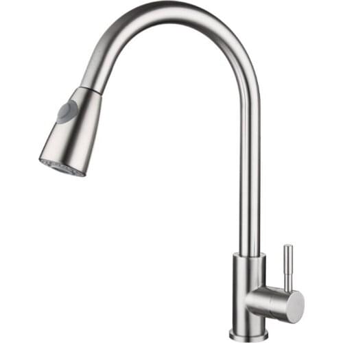 1/2" Stainless Steel Kitchen Sink Faucets with Pull Down Sprayer Single Handle Deck Mount Pull Out 360° Swivel Faucets