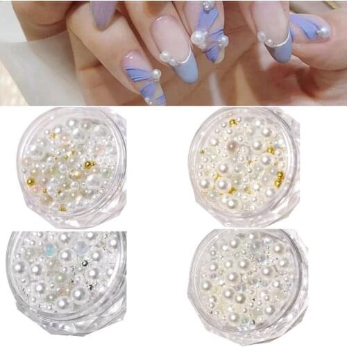 1Box Fake Pearl Nail Decorations Assorted DIY Pearl Nail Decals Nail Beads for Women Nail Art Decorations Manicure Tips
