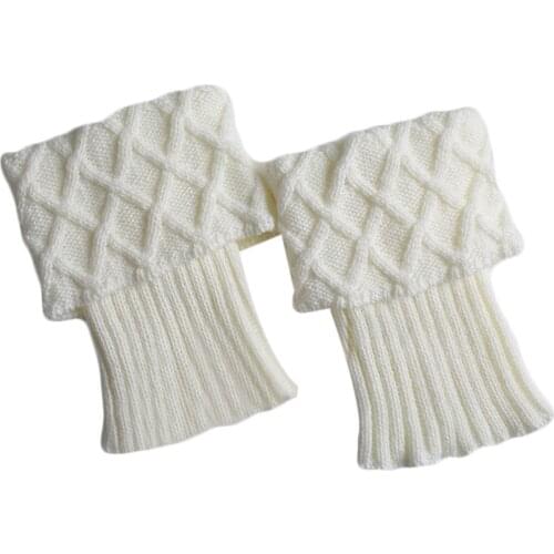 1 pair Women Girls Short Boots Knitted Leg Warmer Winter Gridding Crochet Toppers Fashion Foot warmer