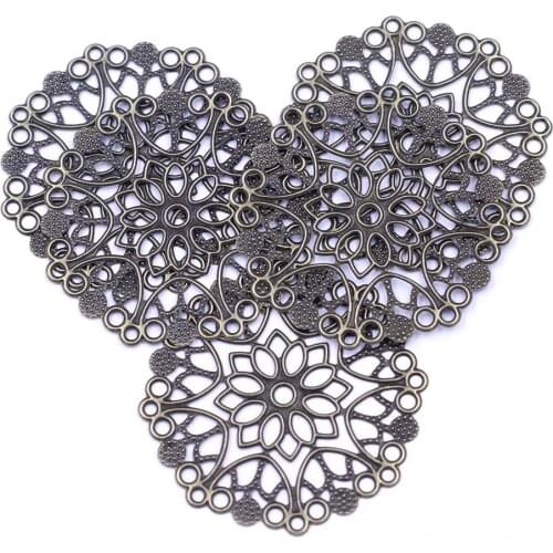 10Pcs Embellishment Connectors Scrapbook Hollow Round Flower Alloy Wraps Bronze Tone Crafts Jewelry DIY Finding 50mm