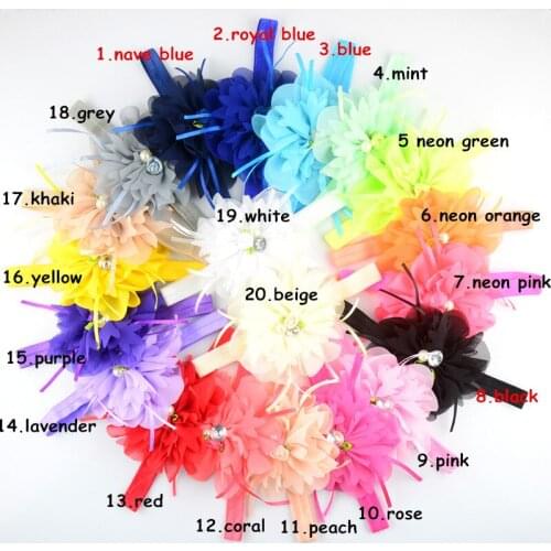 20pcs/lot Elastic Headband with 4.4 Inch Chiffon Fabric Flower Newborn Headwear for Photography FDA221