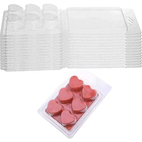 25 Packs Wax Melt Clamshells Molds Heart Shape , 6 Cavity Clear Plastic Cube