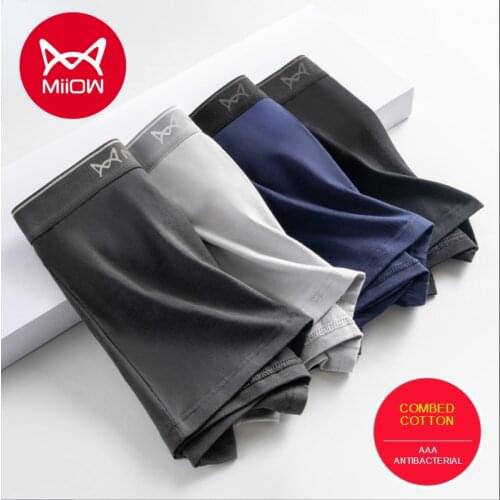 MiiOW Mens Underwear Mens Boxers Pure Cotton Antibacterial Boxers Loose In Summer