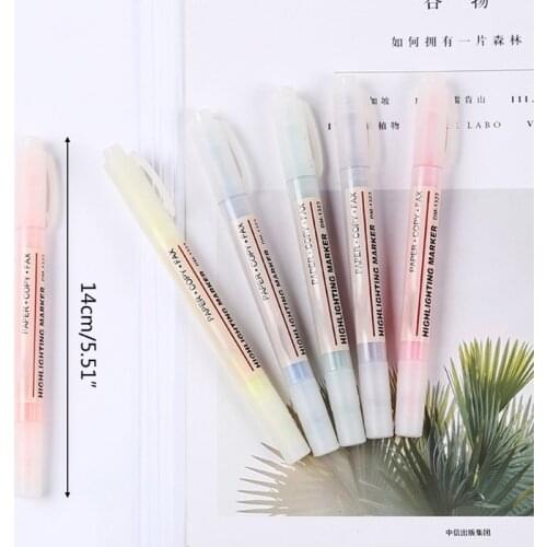 6 Colors Double Headed Highlighter Pens Fluorescent Marker Art Drawing Stationery School Supply