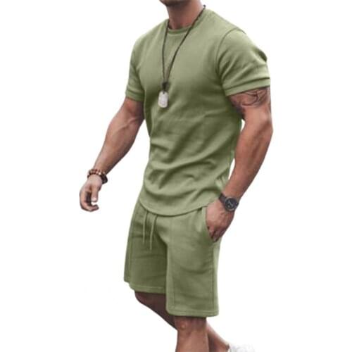 65% Dropshipping!!Tracksuit Set Round Neck Soft Breathable Casual Men Sportswear Set for Fitness