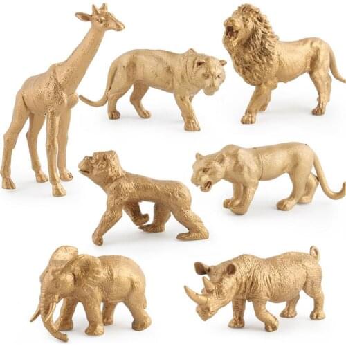 7pcs Gold Version Simulation Wildlife Park Artificial Animal Model Toys Plastic Forest Jungle Toys Zoo Decoration Toy DROPSHIP