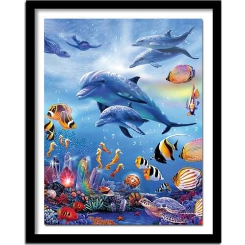 Diamond Embroidery Seabed Animals Picture Of Rhinestone Full Round Diamond Painting Cross Stitch Dolphin Kit Home Decor