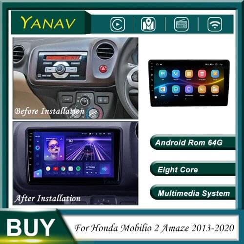 128G Android Car Radio For Honda Mobilio 2 Amaze 2013-2020 GPS Navigation Stereo Receiver Multimedia MP3 Player with 360 Cameras