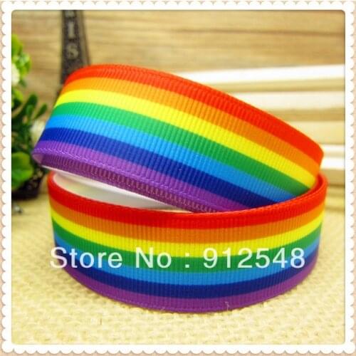 Wholesale Rainbow stripes printed grosgrain ribbon hairbow diy party decoration,10 yards,7/8''(22mm),free shipping,MDTW1