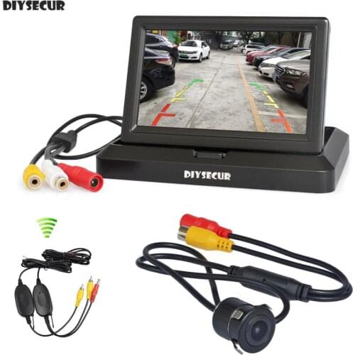 DIYSECUR Wireless 5inch Foldable TFT LCD Car Monitor HD Rear View Reverse Backup Car Camera Video Parking System Kit