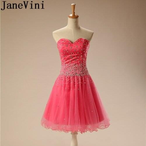 JaneVini Bling Crystal Beaded Bridesmaid Dresses Short Sweetheart Tulle Homecoming Dress Formal Wedding Party Gown Kurze Kleider