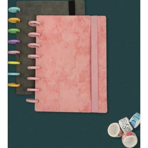 Mushroom Hole A5 Loose Leaf Notebook Shell Cover Set DIY Notepads Planner with Elastic Strap Heart Binding Disc Binder Supplies