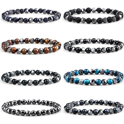 Natural Stone Hematite Bracelet Men 6mm Tiger Eye Lava Irregular Beads Bracelets&Bangle for Women Yoga Charm Jewelry Friend Gift