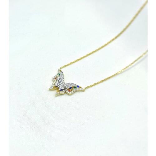 Enamel 2 Piece Butterfly 925 Sterling Silver, Gold, Rose Plated Necklace For Women Girls Handmade Jewelry Elegant Minimalist